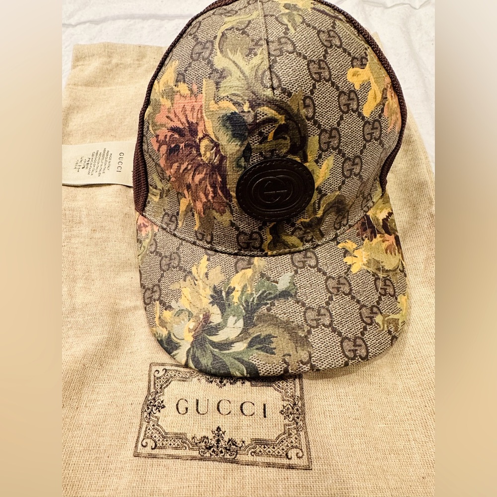 Brown Floral GG canvas baseball hat
